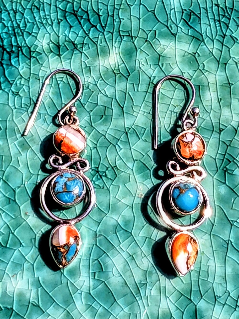 Spiny Oyster Turquoise Earrings In 925 Sterling Silver (1.95")